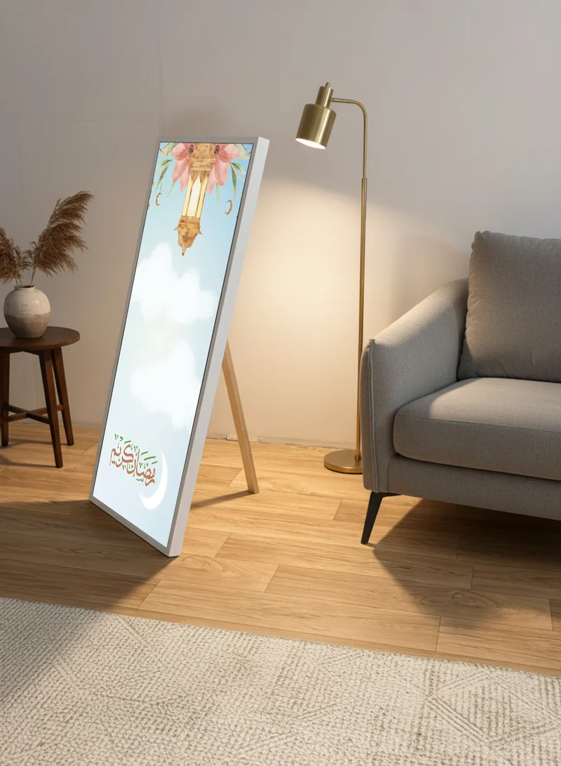 LOWHA Canvas Wall Art on Wooden Frame with White Floating Frame and Back Stand Featuring Ramadan Kareem Design